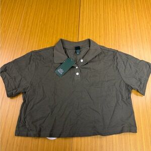 Women's Short Sleeve Boxy Cropped Polo T Shirt - Wild Fable - Olive Green Small